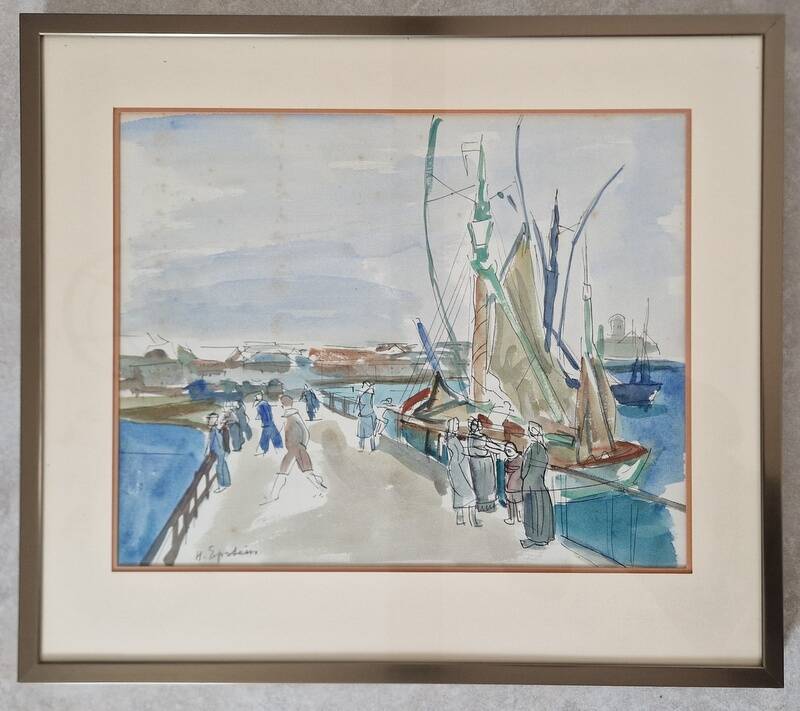 Henri Epstein (1891-1944) - Watercolour on paper - Busy port - Signed