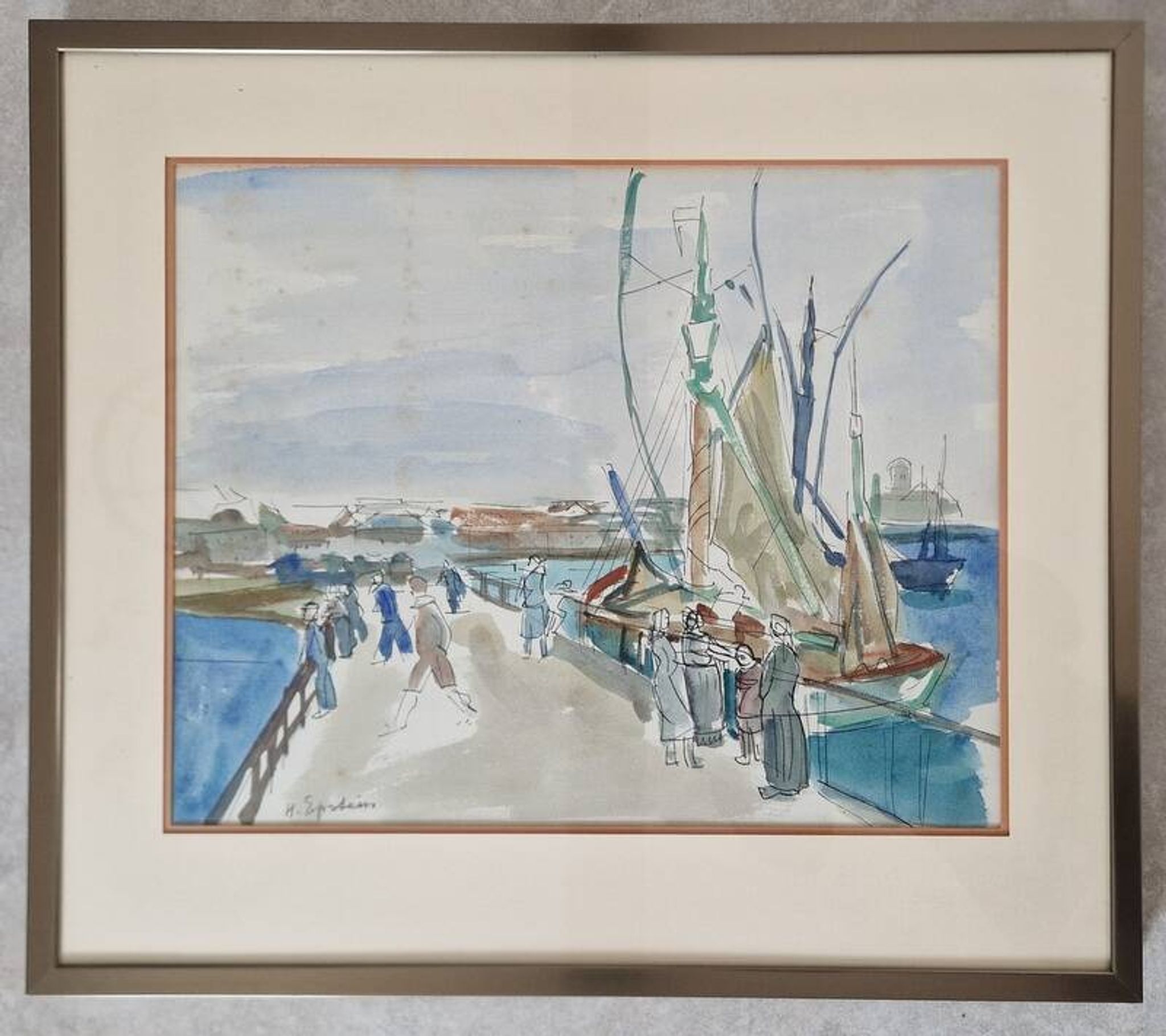 Henri Epstein (1891-1944) - Watercolour on paper - Busy port - Signed
