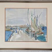 Henri Epstein (1891-1944) - Watercolour on paper - Busy port - Signed