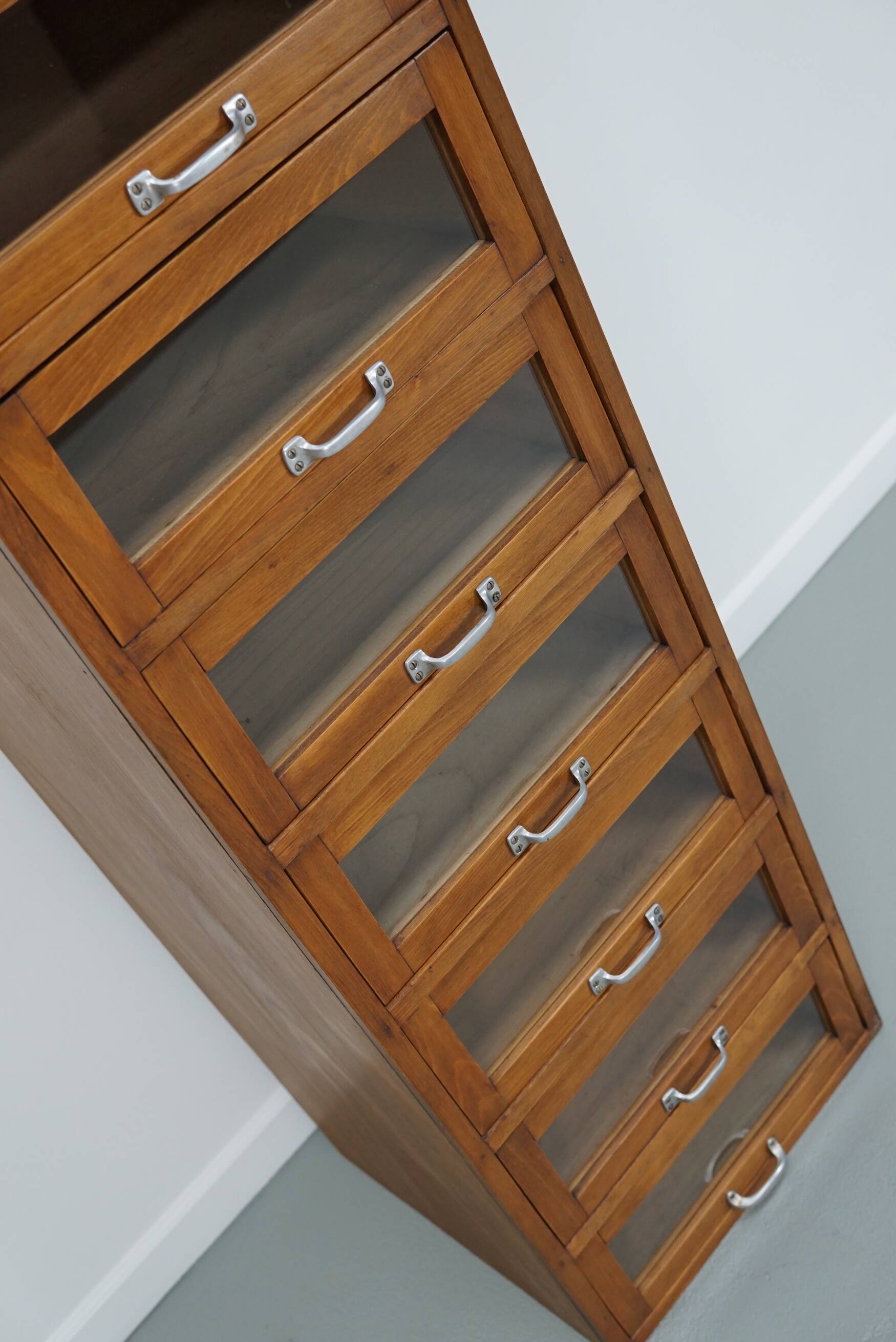 Vintage German Beech / Oak Haberdashery Shop Cabinet / Vitrine, 1950s