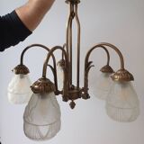 Art deco bronze chandelier with 5 tulips.