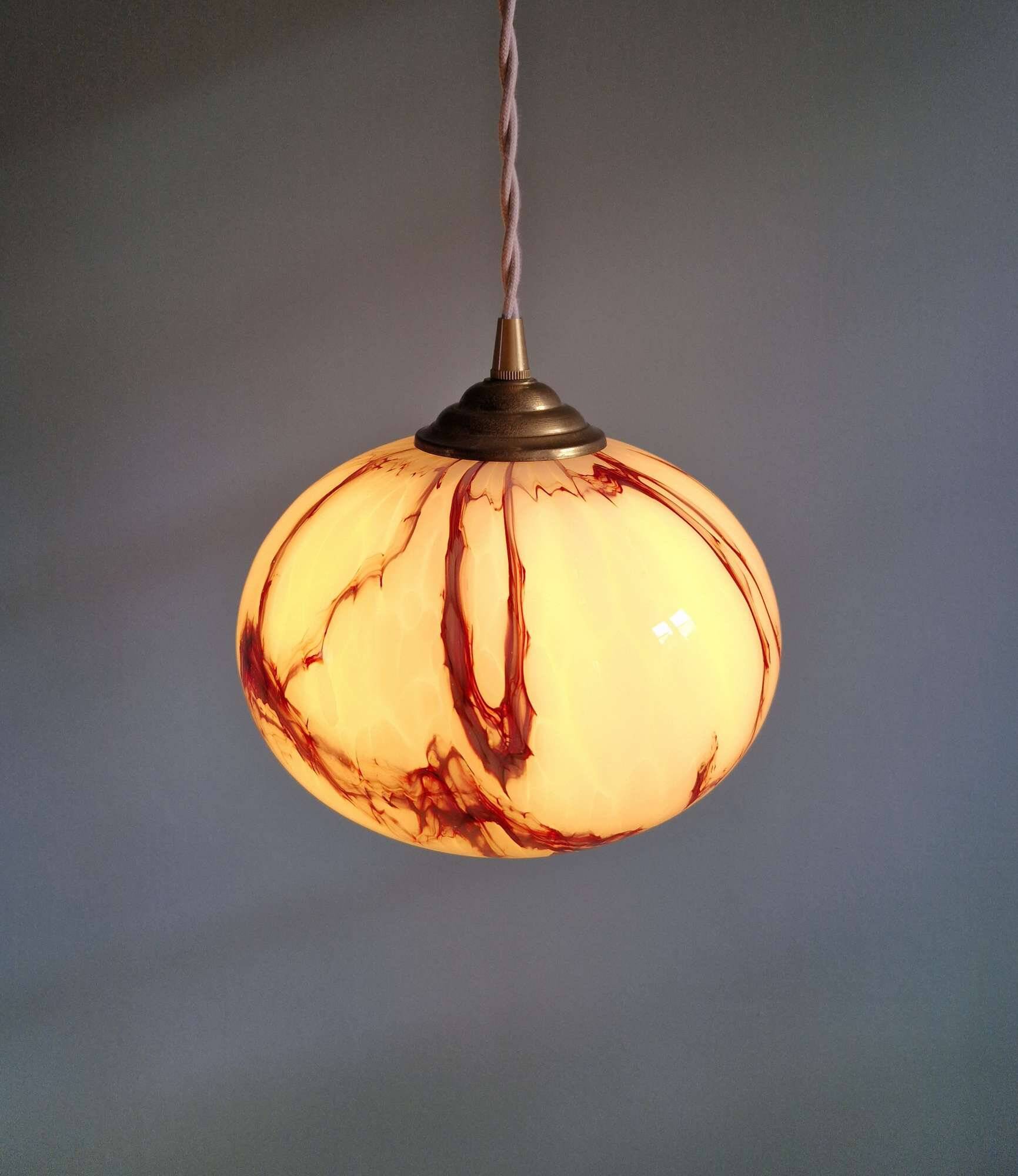 Art Deco pendant light in pink marbled opaline, Scailmont, 1920s-30s.