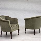 1960s, Danish armchair, green furniture velour, beech wood legs.