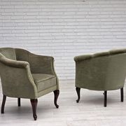 1960s, Danish armchair, green furniture velour, beech wood legs.