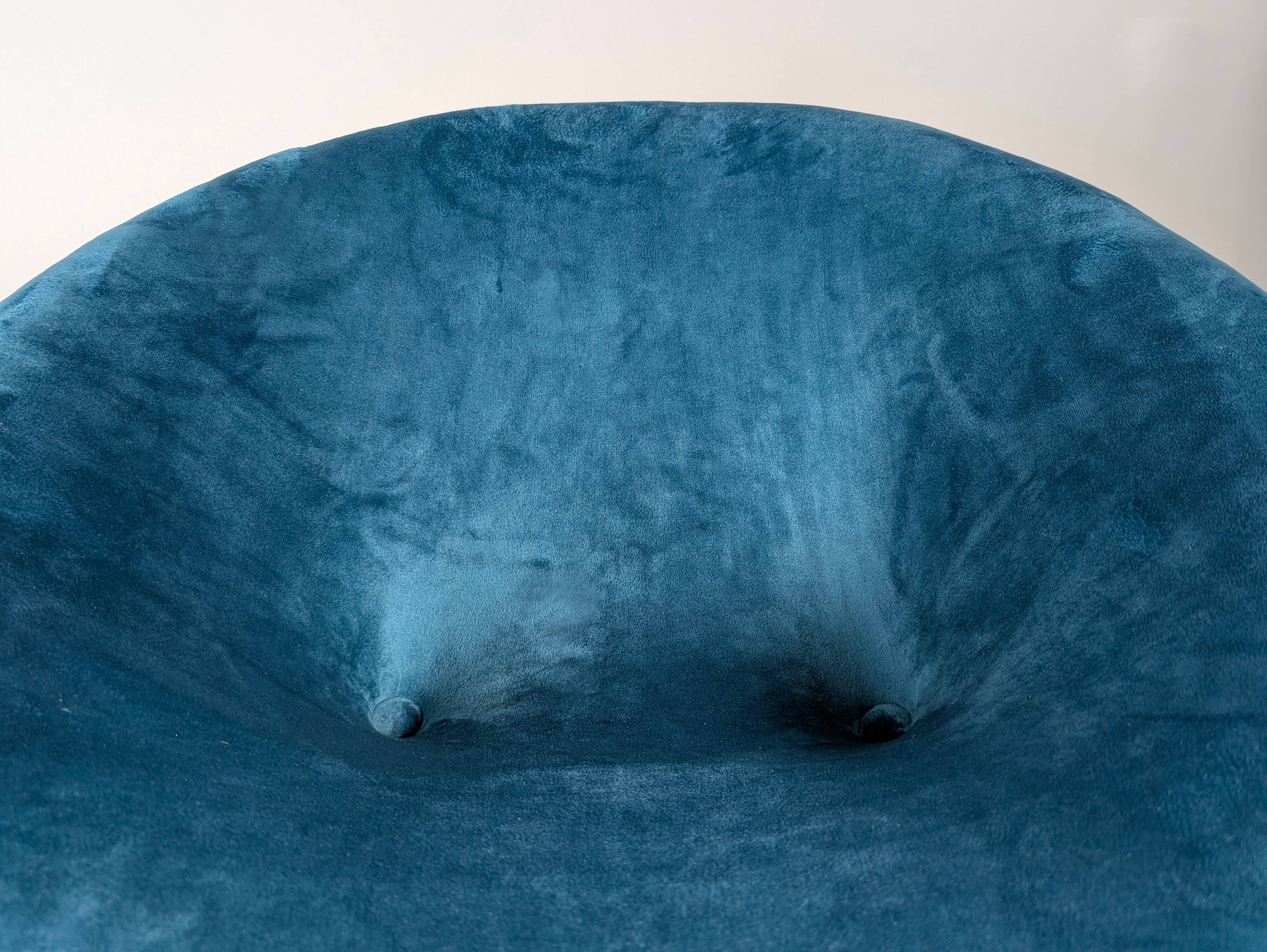 Pair of Italian Chrome and Blue Velvet Armchairs, 1970s