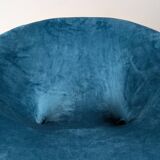 Pair of Italian Chrome and Blue Velvet Armchairs, 1970s