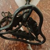 Lampe à poser Art Déco, pied fer forgé et tulipe en pate de verre