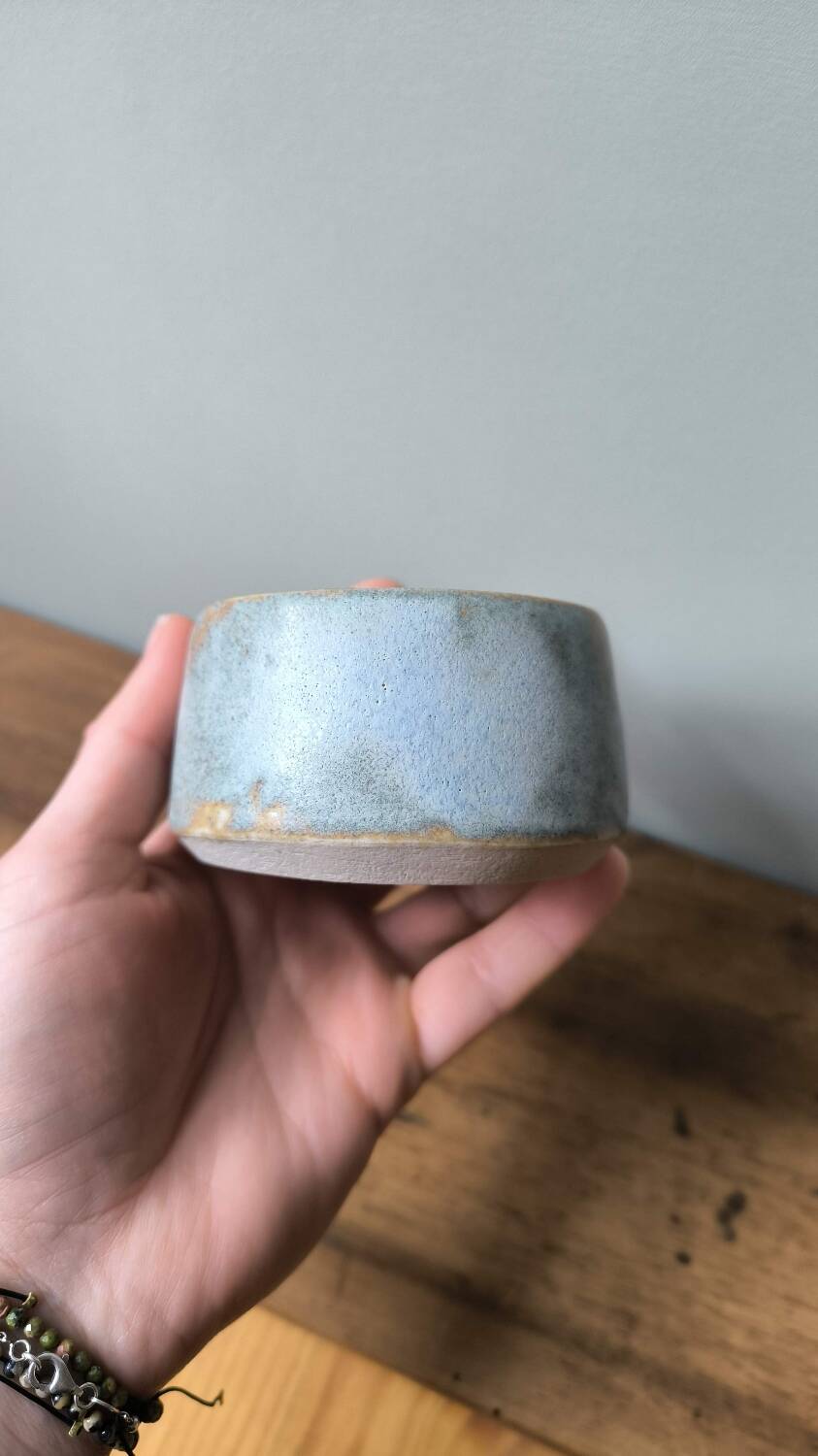 Handmade ceramic stoneware mug with blue enamel