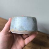 Handmade ceramic stoneware mug with blue enamel