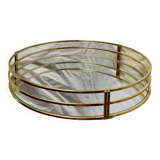 Vintage round tray in gold metal and mirror