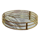 Plateau vintage rond en métal doré et miroir