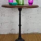 Vintage oak top pedestal table or bistro table with a medium oak finish