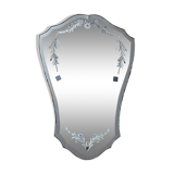 Old bevelled and engraved mirror   43x63cm