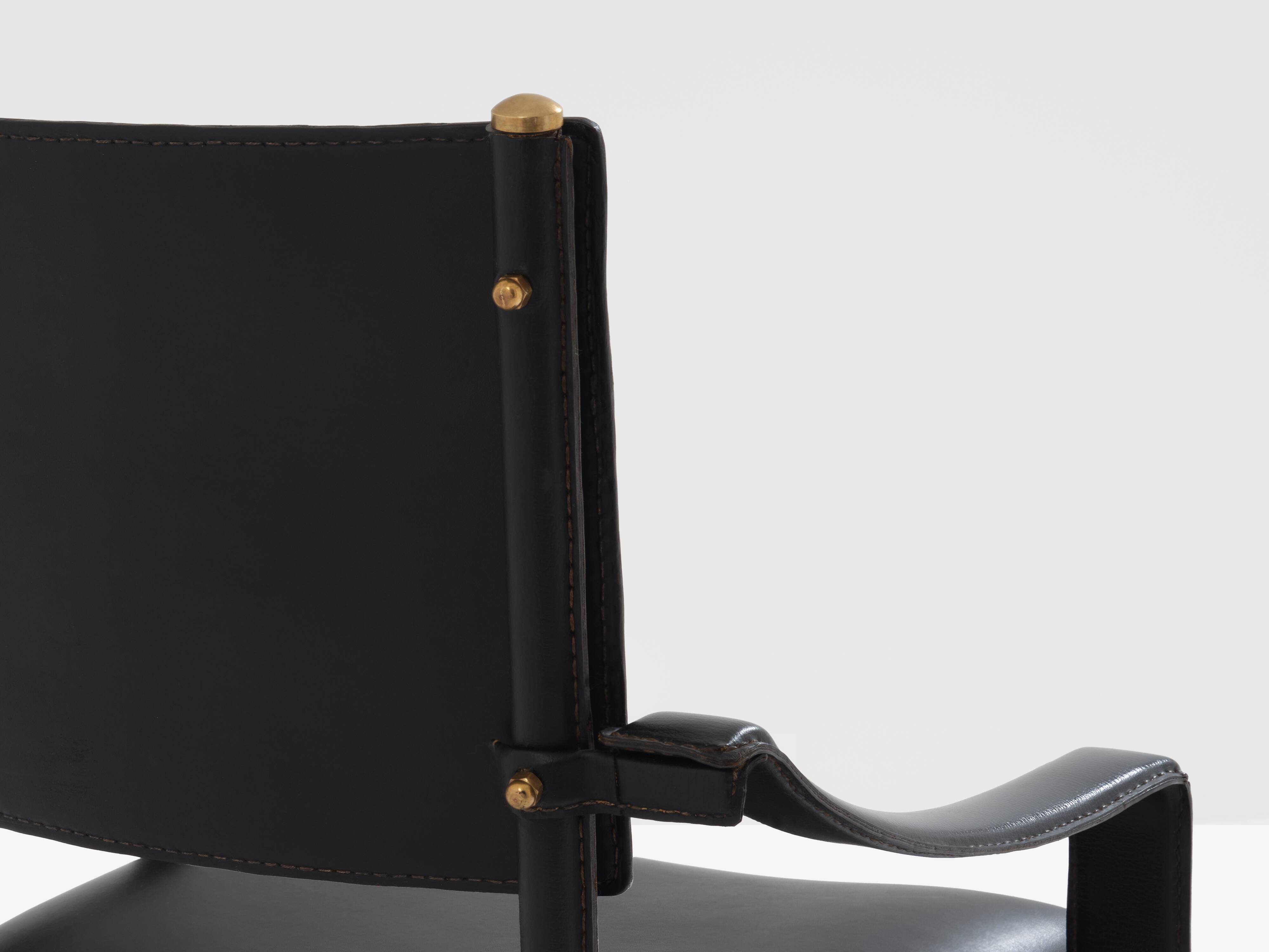 Jacques Adnet black leather brass office chair 1950