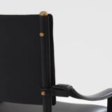 Jacques Adnet black leather brass office chair 1950