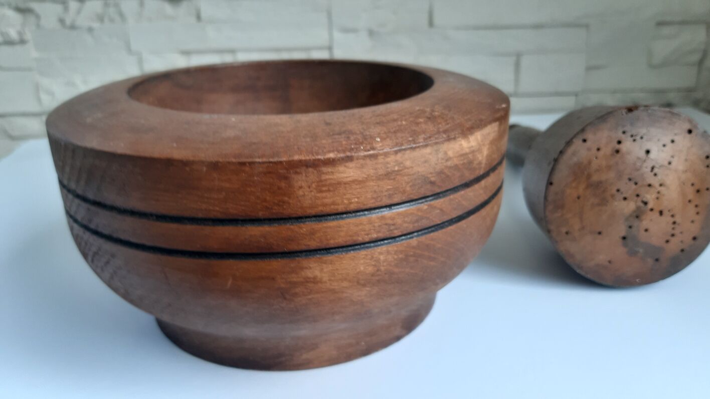 Wooden mortar and pestle