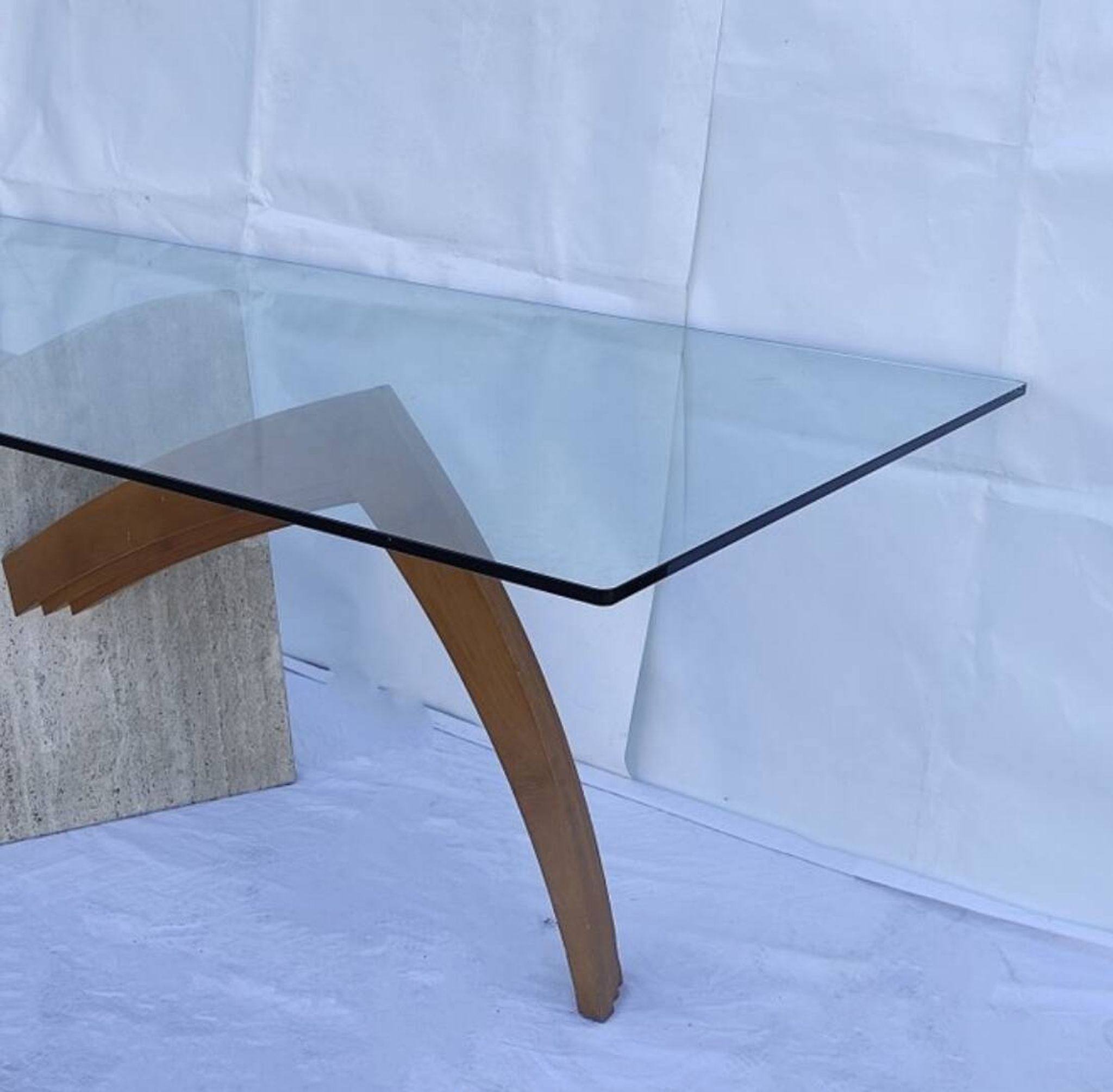 Original Italian glass and travertine marble dining table office desk
