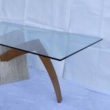 Original Italian glass and travertine marble dining table office desk