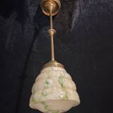 Art Deco ceiling light, marbled green opaline/brass, 1930s.