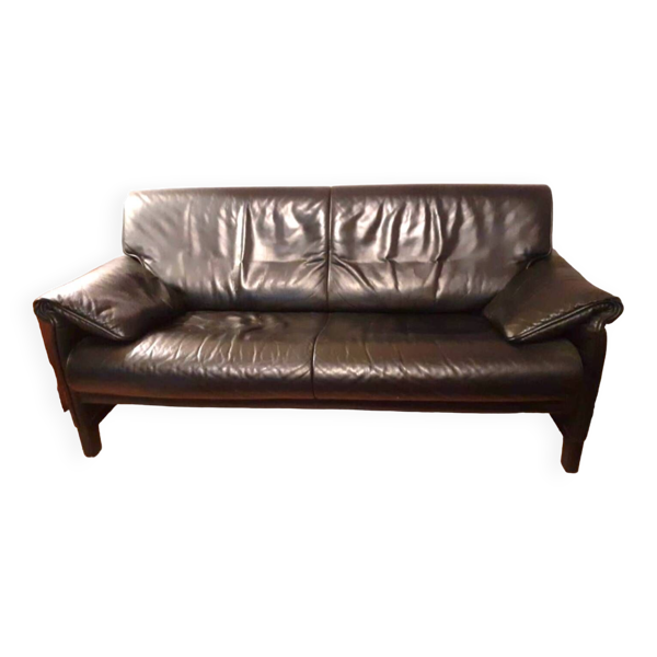 Canapé scandinave vintage en cuir noir — Beyit