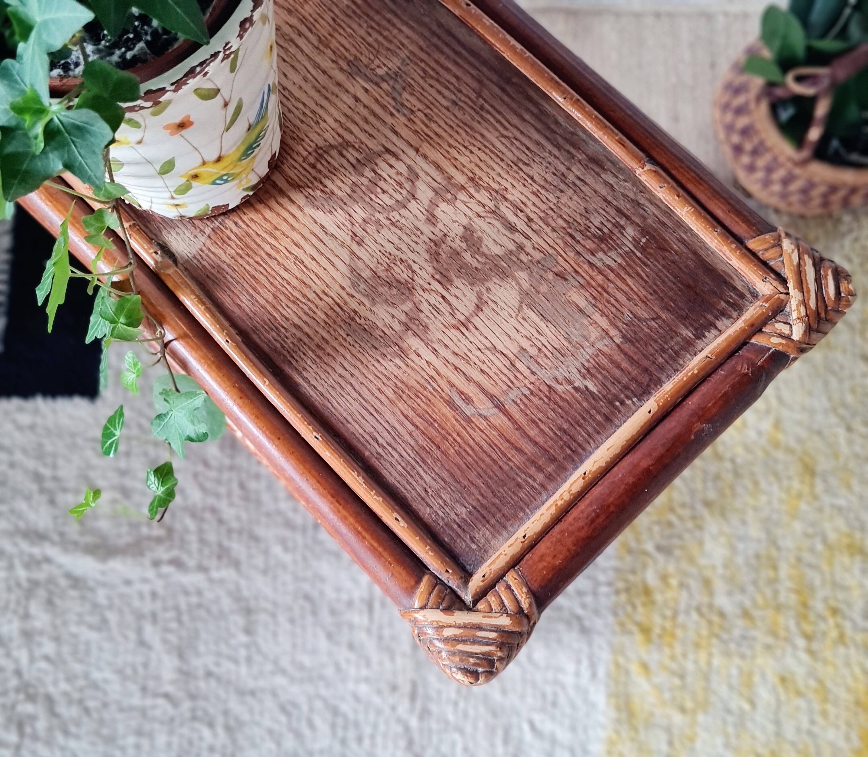 Etagère ancienne - bibliothèque rotin bois patinée