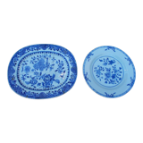 1 dish 1 plate ancient Chinese porcelain white blue
