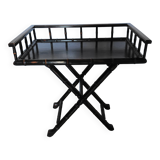 Foldable desk table in blackened wood and carved bamboo style, 1950s