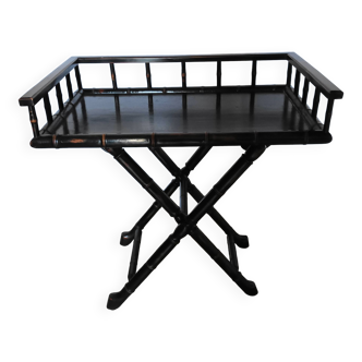 Foldable desk table in blackened wood and carved bamboo style, 1950s