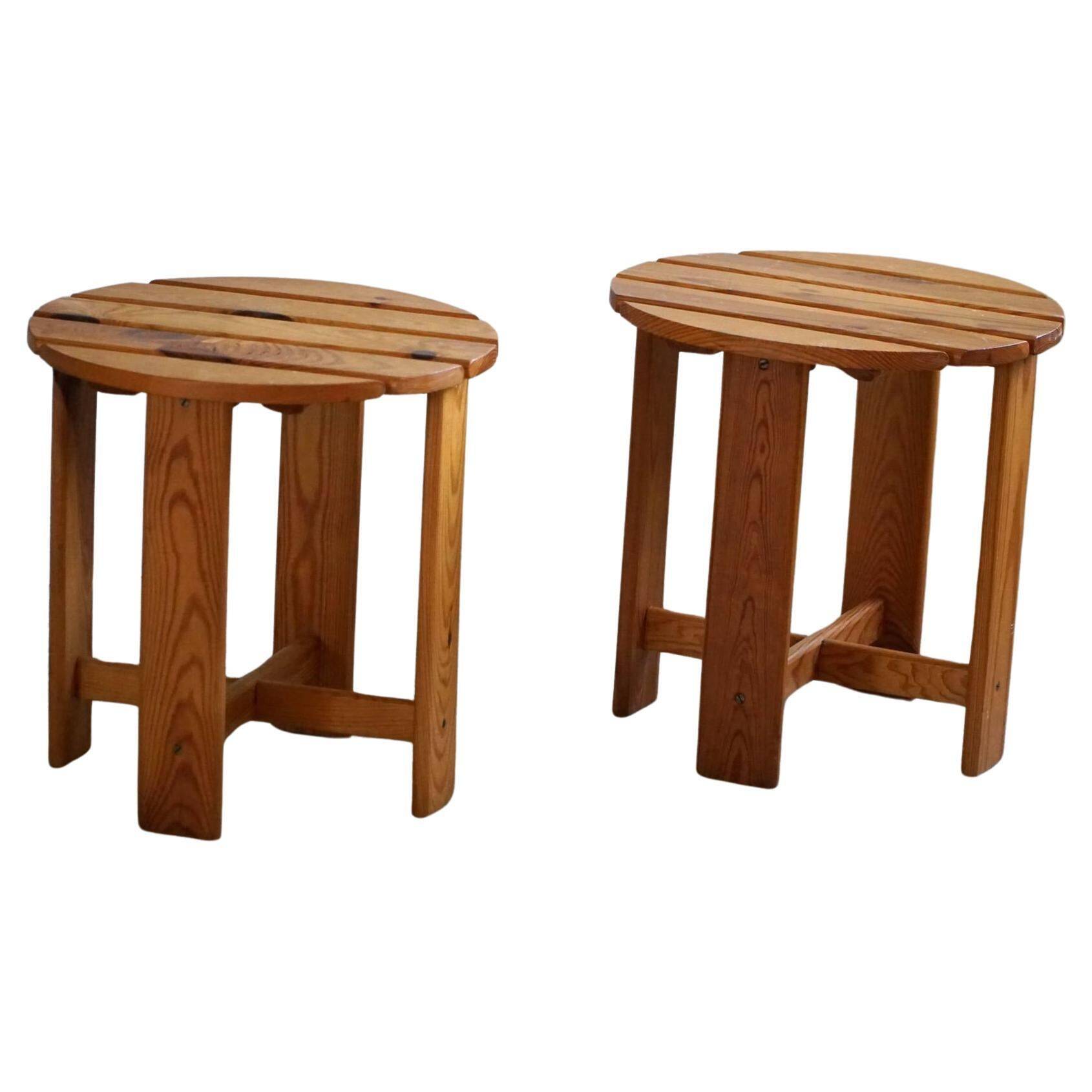 Pair of pine stools by a Swedish cabinetmaker, mid-century modern, 1960s.