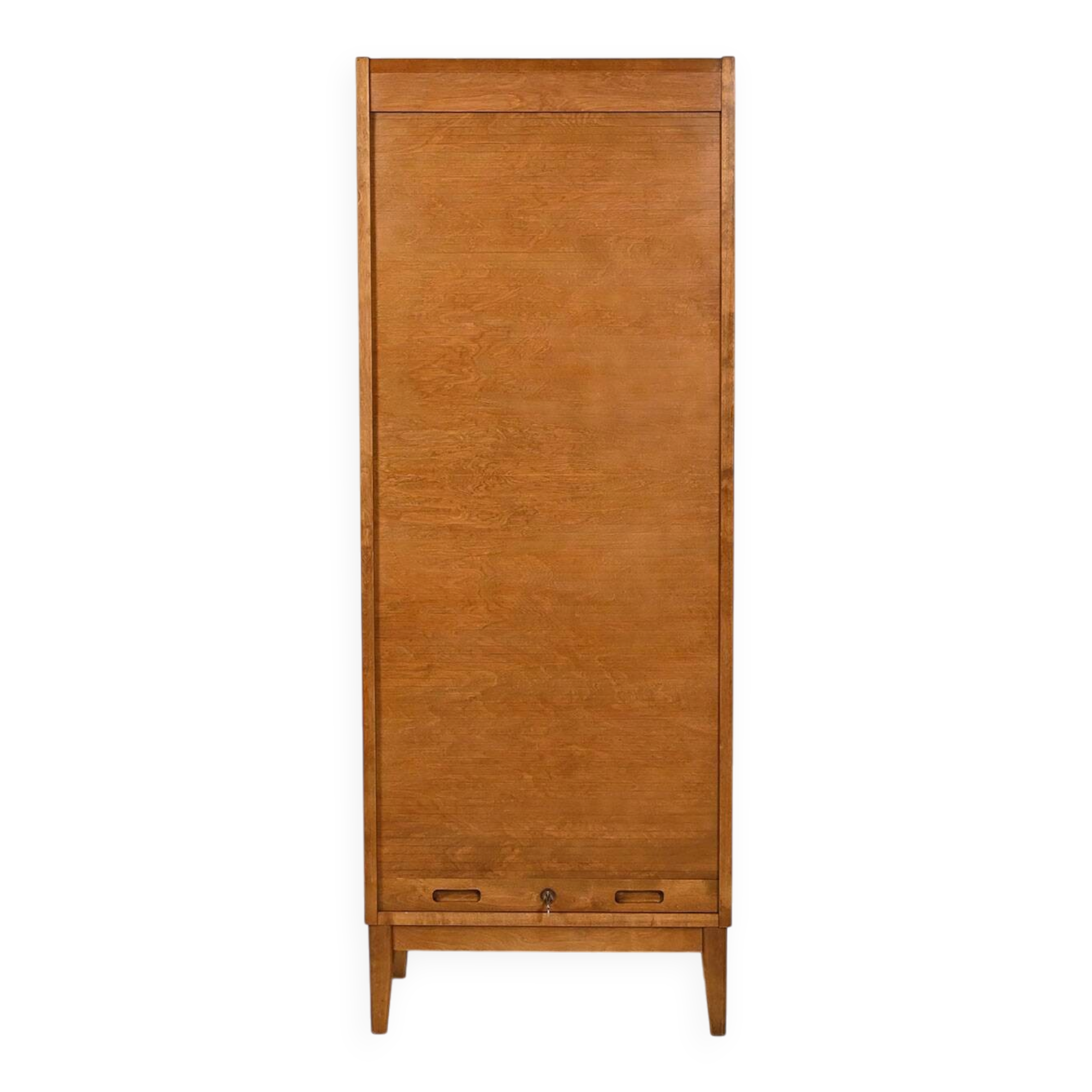 Cabinet de classement en chêne scandinave avec porte tambour verticale, S.K.N., 1963