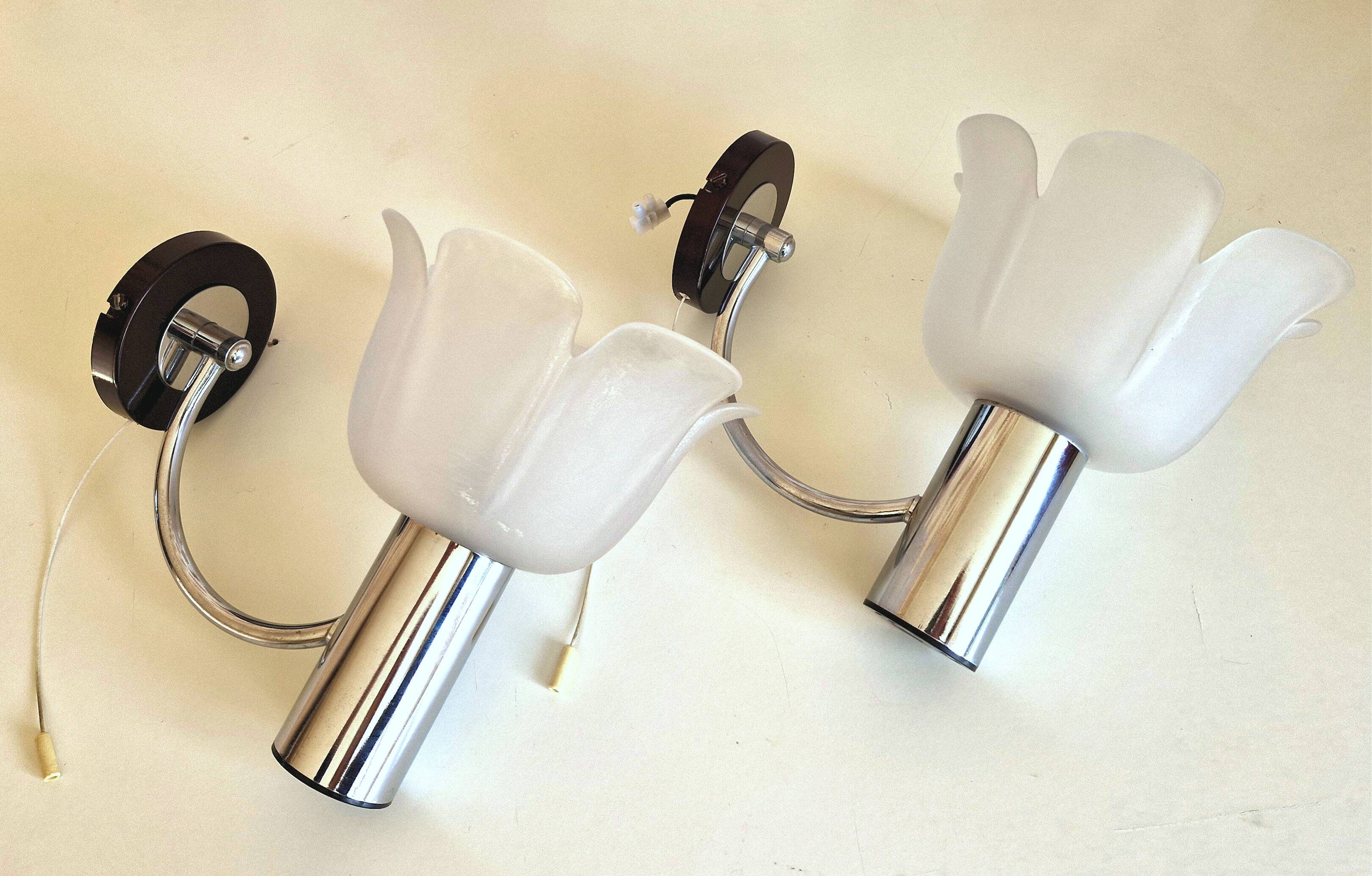 Vintage glass and chrome wall lights from the 70s