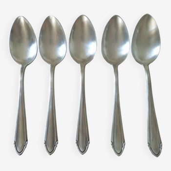Set of 5 large silver metal spoons