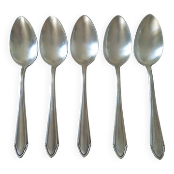 Set of 5 large silver metal spoons