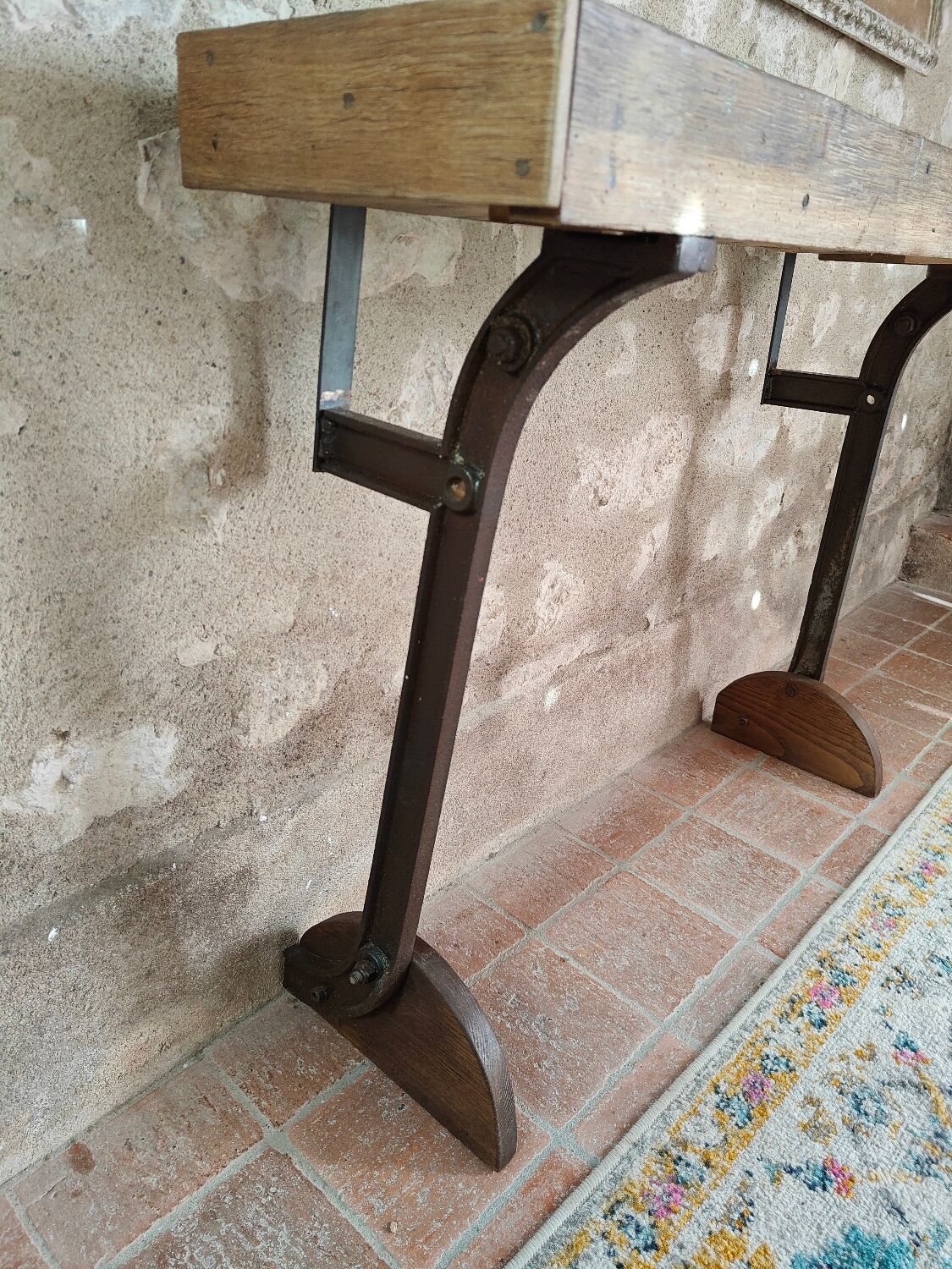 Oak and cast iron console, unique piece.