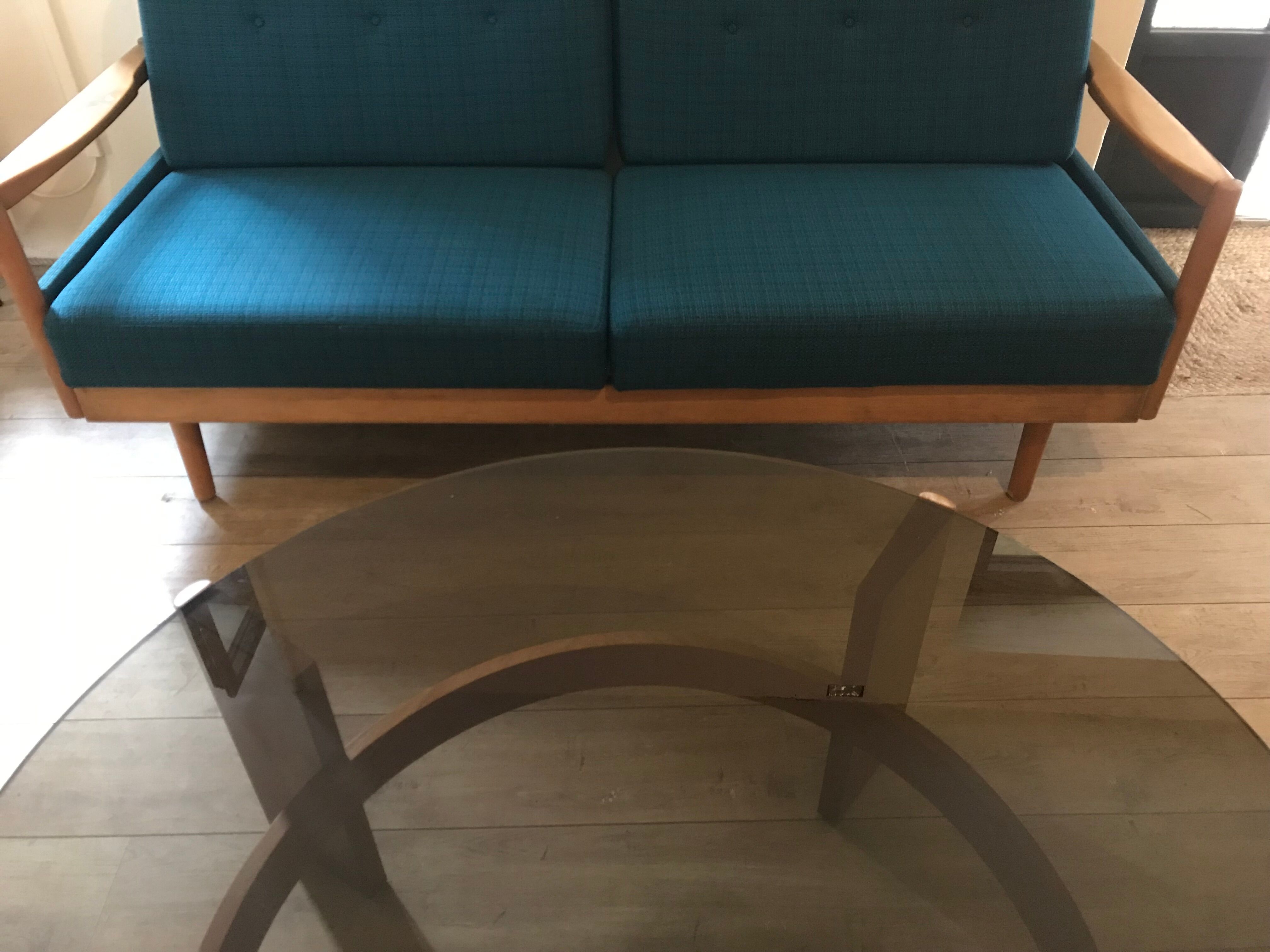 Vintage Danish teak coffee table and smoked glass