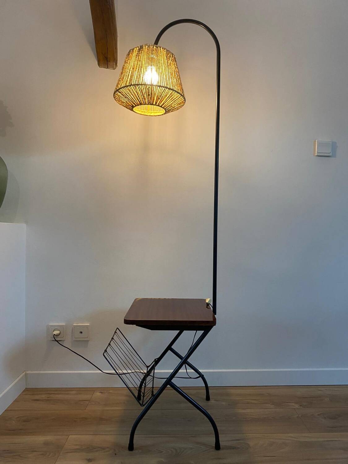 Floor lamp with magazine rack and shelf 50's