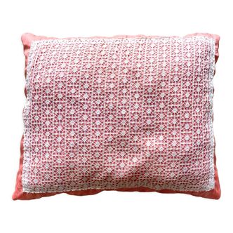 Vintage crochet cushion and pink fabric