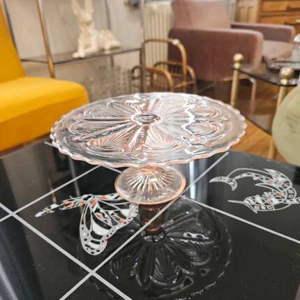 Vintage pink glass cake stand - Diameter 23 cm