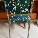 Chromed metal chair and Japanese fabric