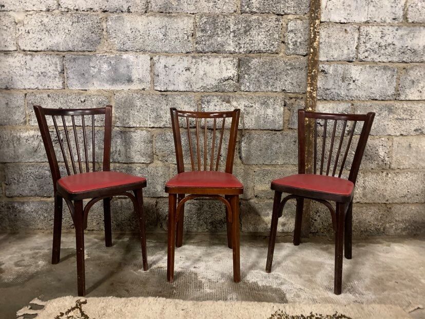 6 Baumann bistro chairs, Parisian beechwood and red ska - old and vintage