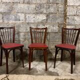 6 Baumann bistro chairs, Parisian beechwood and red ska - old and vintage