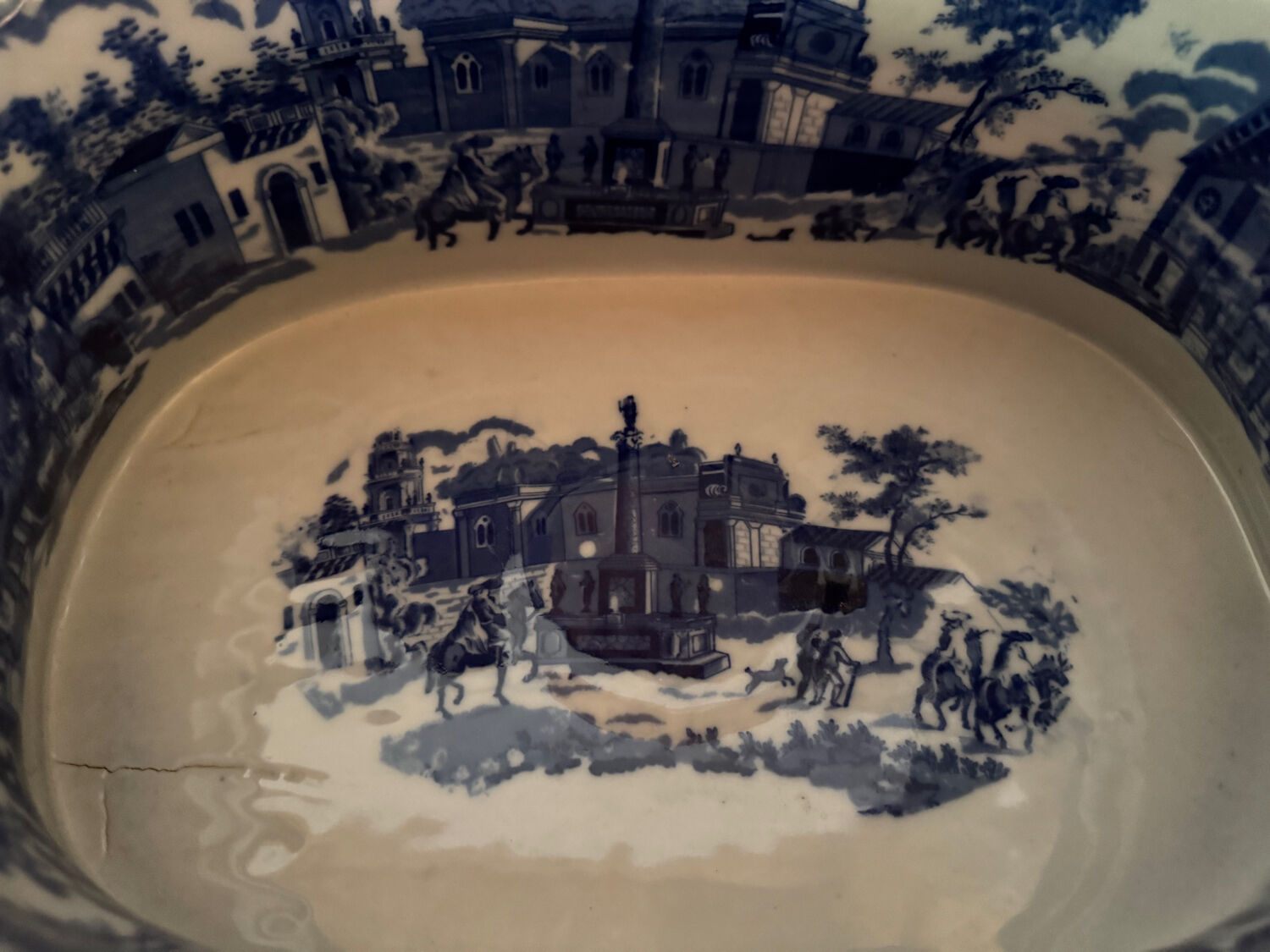 English earthenware planter, blue monochrome, 20th century