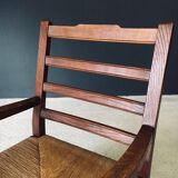 Rustic Oak & Rush Armchair, France, 1930s