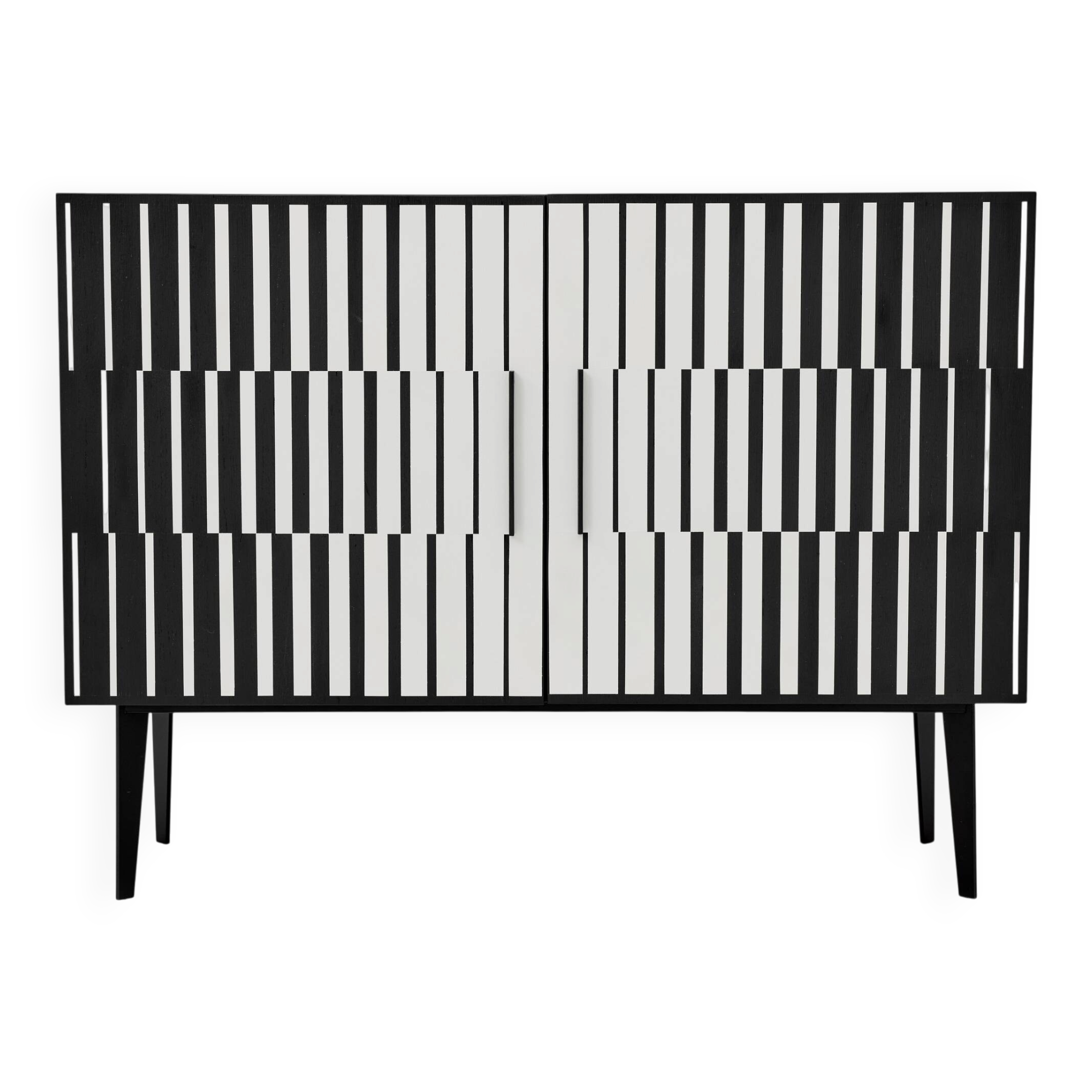 Vintage Sideboard with Hand-Painted Op-Art Pattern, 1970s.