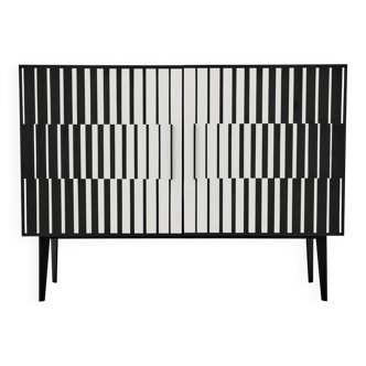 Vintage Sideboard with Hand-Painted Op-Art Pattern, 1970s.