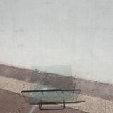 Post-modern Italian magazine rack FIAM glass and metal