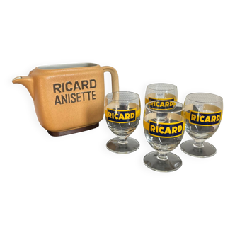 Lot Ricard ceramic carafe and 4 balloon glasses limited series