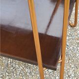 Vintage double wooden side table with copper base from the 50s