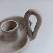 Vallauris grey candle holder with pink flowers, signed.
