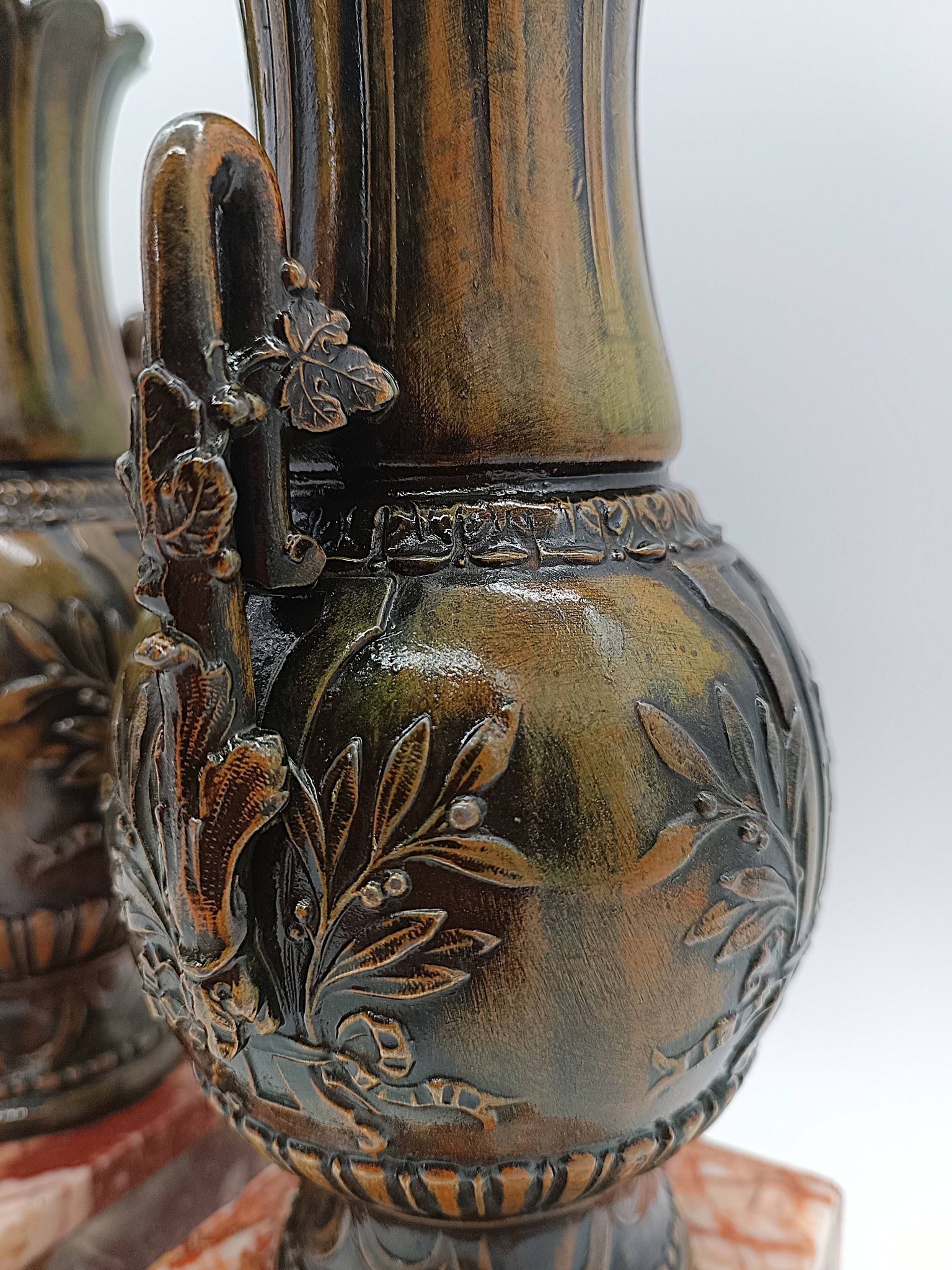 Pair of Antique Cassolettes Vases Louis XVI Style Regule & Red Marble 19